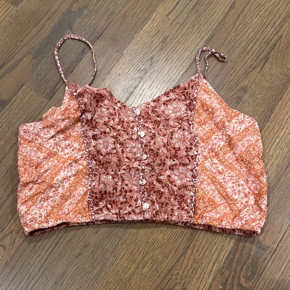 American Eagle Outfitters Floral Crop Top - Orange and Pink